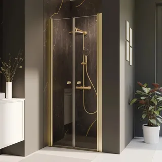 Breuer Pendeltür Elana 2.0 für Nische Klarglas 200 cm x 80 cm Gold Anschlag R