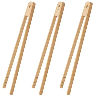3 Stück Grillzange 30 cm aus Buchenholz – nachhaltige Holz Küchenzange mit Rillen, Rutschfest & Wiederverwendbar. Perfekte Bambus- & Grillzange für Brot, Salat, Braten, Kochen und Grillen