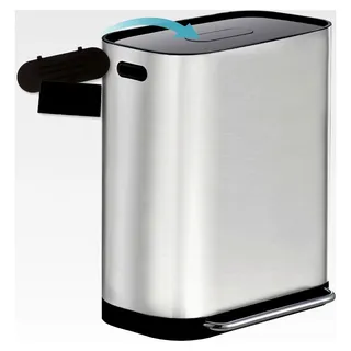Mülleimer mit 2 Fächern 2x30l | Abfalleimer für die Küche 60 Liter | Treteimer aus Edelstahl | Doppelmülleimer mit Inneneimern | Tretmülleimer 2 Fach | Softclose Trash Can | Mattierter Edelstahl