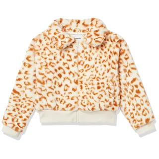 Amazon Essentials Mädchen Kunstfell-Jacke, Creme Leopardenmuster, 6-7 Jahre