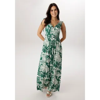 Sommerkleid ANISTON SELECTED, Damen, Gr. 46, N-Gr, grün, sanftes weiß, Single Jersey, Obermaterial: 95% Viskose, 5% Elasthan, bedruckt, geblümt, gemustert, figurumspielend knöchellang, V-Ausschnitt, verstellbar, Kleider Sommerkleid, mit breiten Trägern zum Raffen - NEUE KOLLEKTION, Topseller