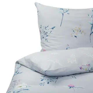 Beliani Evergreen Floral Hellblau 135 x 200 cm + 80 x 80 cm