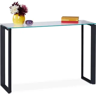 Relaxdays Konsolentisch Glas, schmaler Eingangstisch, HBT: 75 x 110 x 35 cm, Metall Konsole, Flur & Wohnzimmer, schwarz