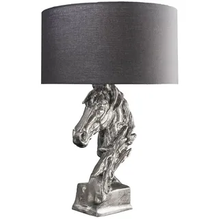 Tischleuchte Metall Stoff 54 cm Pferdebüste in Silber Schwarz E27 Tischlampe