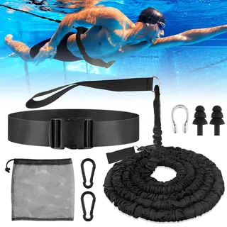 Schwimmgurt für Pool 2.5-7.5m Schwimmtrainer, FainFun Schwimmtrainer Pool Erwachsene, Schwimmgürtel, Schwimmwiderstand Gürtel, Schwimmhilfe Erwachsene, Schwarz