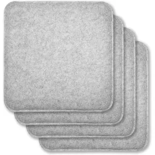 Rubberneck 4er Set rutschfeste Filz Sitzkissen eckig, Stuhlkissen mit Antirutsch-Noppen, hellgrau