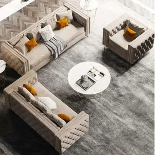 Chesterfield Sofagarnitur 321 Wohnlandschaft Relax Sitz Design Couch Sofas Samt - Beige