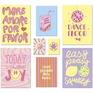 ARTFAVES® Poster Set - FANCY DOPAMINE ART - mehrteilige Wanddeko Wohnzimmer & Schlafzimmer - 8 moderne Wandbilder dopamin decor, sommer, frühling, bunt, abstrakt, kunst, modern - ohne Bilderrahmen