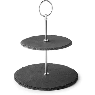 Lacor - 61234 - Stütze mit Zwei Höhen, Struktur aus Natürlichem Bambus und 100% Natürlichen Schieferplatten, Abnehmbar, Große Schiefergrößen: 20 cm, Kleine Schieferformate: 15 cm