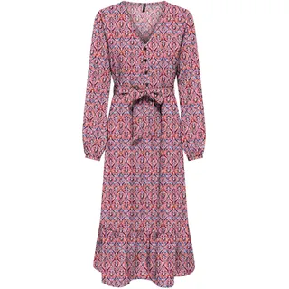 ONLY Damen Onlnova Life Elite Amy Long Dress Kleid, Red Orange/AOP:591 Soul, L