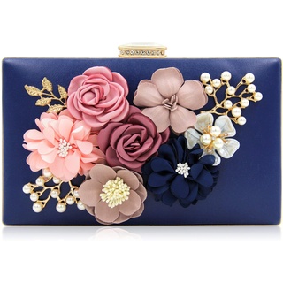 Milisente Damen Clutch Handtasche Blumen Abendtasche Hochzeit Clutch Bag (Blau)