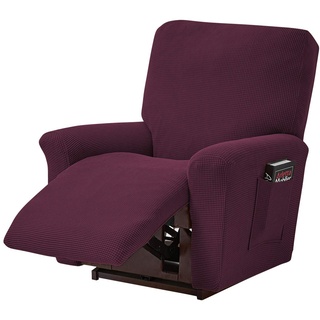 ele ELEOPTION Recliner Sofabezug, Stretch Ruhesessel Bezug, Spandex Jacquard 4-teilige Relaxsessel Bezug, Stretchhusse für Liegesessel Relaxsessel Massagesessel (Weinrot)