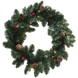 glowster LED Weihnachtskranz 60 cm, verziert mit Zapfen und Kugeln, beleuchten und verschönern Sie Ihre Räume in der festlichen Jahreszeit.
