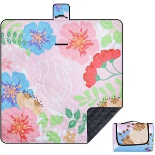 Ibenzoa® 3‐lagige wasserdichte Picknickdecke 200 x 200 cm – Baumwoll-Oberseite, Oxford-Unterseite, wasserdichte Rückseite, Strand- & Campingmatte