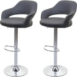 2er-Set Barhocker HWC-F16, Barstuhl Tresenhocker Drehhocker, mit Lehne Kunstleder grau-schwarz - Bunt