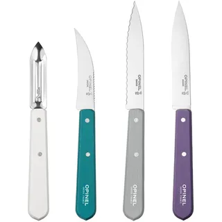 Opinel Küchenmesser-Set, Essentials, 4-teilig Messer, Edelstahl, Violett/Silber/Türkis/Weiß, 19.5 x 2 x 1 cm, 4-Einheiten, 1010222610