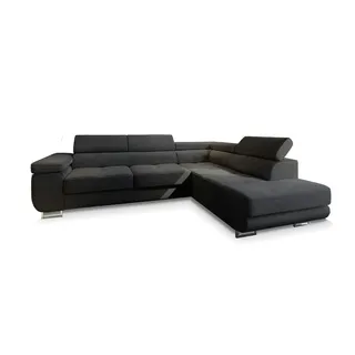 masseno Eckcouch Polyester mit Schlaffunktion 3-Sitzer Schwarz