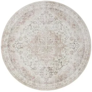 benuta Vintage-Teppich George waschbar ø 120 cm rund , Rosa, Beige , Kunststoff , Vintage , Rund , 120x120 cm , Oeko-Tex® Standard 100 , in verschiedenen Größen erhältlich, rutschfeste Unterfläche, waschbar , Teppiche und Böden, Teppiche, Vintageteppiche