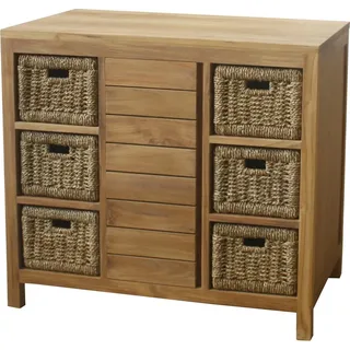 Teako Design Teak Waschtisch Skara Massivholz Wetterfest - Badmöbel mit Rattan Schubladen (55 x 90 x 82 cm)