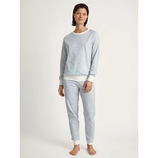 CALIDA Pyjama »Cotton Stripes«, (2 tlg.), mit Rippbündchen an den Abschlüssen blau