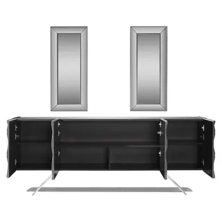 Esszimmer Kommode Sideboard mit Spiegel Modern Luxus Kommoden Holz Design - Grau