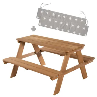 roba Kinder Outdoor+ Sitzgruppe inkl. Sitzkissen - Picknick for 4 - Garten Sitzgarnitur aus wetterfestem Massivholz - 4 Plätze - Teak