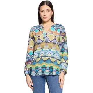 Cartoon Klassische Bluse Casual-Bluse mit Muster Blau/Grün 38