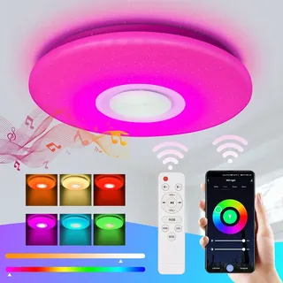 Fiqops LED Deckenleuchte 36W Deckenlampe Bluetooth Musik Wohnzimmerlampe Lautsprecher - Weiß