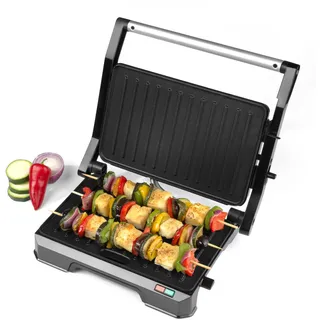 Progress 2-in-1-Gesundheitsgrill - Panini-Presse, elektrischer Grill mit Antihaft-Platten, öffnet sich bis zu 180° für das duale Kochen, abnehmbarer Tropfbehälter, einfach zu reinigen, 850W