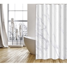 MSV Cotexsa by Premium Anti-Schimmel Textil Duschvorhang - Anti-Bakteriell, waschbar, 100% wasserdicht, mit 12 Duschvorhangringen - Polyester, „Toscana“ Marmor Weiß 180x200cm – Made in Spain