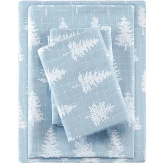 Sleep Philosophy True North by Kuscheliges Flanell-Bettwäsche-Set, 100% Baumwolle, Bedruckt, Tiere, Sterne, niedlich, ultraweich, für kaltes Wetter, Queen-Size-Bett, Blauer Wald, 4-teilig