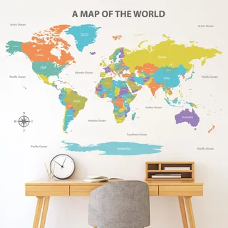 DECOWALL DL3-2302 Extra groß Farben Weltkarte Wandtattoo (152x105 cm) Kinder Nuserie Wand dekoriert Haus-Kunst Reisen Jungen Raum Baby internationalen Farbwissen lernen Tapeßerei Nation weltweit