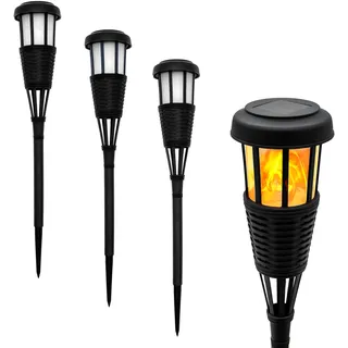 1.01 LED Solar Gartenfackel in Rattan Optik - 4 Stück - Solar Leuchte mit Flammen Effekt (4er)