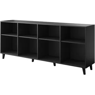 Kommode Asti Sideboard 200X52X42 Cm 4 Türiger Weiß Matt Gefräste Front Aus Mdf-Platte - Schwarz