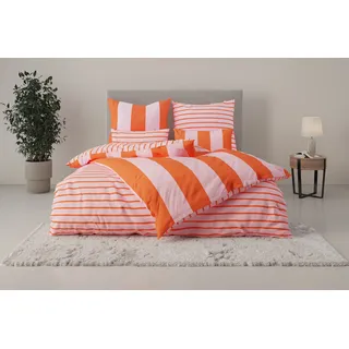 Wendebettwäsche OTTO HOME "Sari Trend", orange (orange, pink), B/L: 200cm x 200cm, 1 Stk., 2 Stk., Linon, B/L: 80cm x 80cm & 80cm x 80cm, 3 tlg., Linon, Obermaterial: 100% Baumwolle, Bettwäsche, Wendebettwäsche, ab Gr. 135/200 cm, Bettwäsche in modernen Farben, trendig