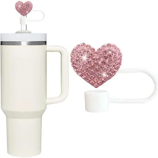 Bling Hearts Strohabdeckungskappe für Stanley Cup, Bling Diamond Strass, 10 mm Silikon-Aufsätze, Strohhalmaufsatz, kompatibel mit Stanley 30 und 1,2 l Trinkhalmen mit Griff, wiederverwendbare