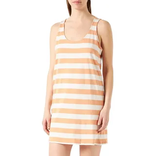 Schiesser Just Stripes Nachthemd ohne Arm Ärmelloses Sleepshirt für Damen mit gestrickten Blockringeln, Angesagt weite Silhouette und runder Ausschnitt, Nachhaltig dank Organic Baumwolle, in angenehm weicher Single-Jersey-Qualität - Orange