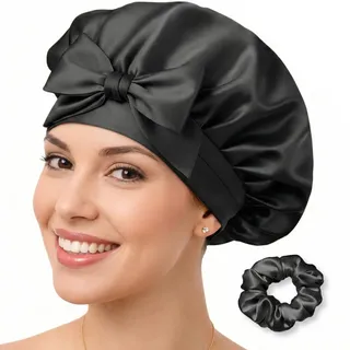 GOLDEN STAR BEAUTY Seidenhaube zum Schlafen aus 100% Maulbeerseide – einlagige atmungsaktive Schlafhaube, anpassbare Schlafmütze mit weichen Stretch-Stoffbändern, Silk Bonnet, Haarhaube für die Nacht
