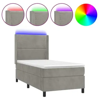 vidaXL Boxspringbett mit Matratze & LED Hellgrau 90x200 cm Samt - Grau