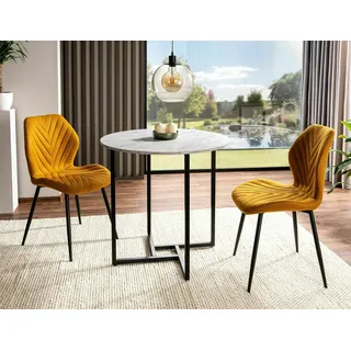 Kleiner runder Esstisch PALMIRO - weißer Marmor / schwarz - Schwarz