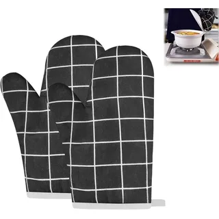 Set mit 2 hitzebeständigen Baumwoll-Ofenhandschuhen zum Anfassen heißer Töpfe
