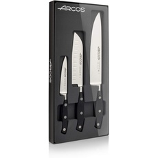 Arcos Riviera, Küchenmesser-Set, Regler + 1 Santoku + 1 Chefmesser, Edelstahl geschmiedet Nitrum, POM-Griff, Schwarz