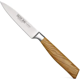 Burgvogel Solingen Spickmesser 10 cm geschmiedet Olivenholz, Oliva Line, rostfrei, deutsches Officemesser, hell, scharf, Braun Beige, 10 cm Spickmesser, 6910.926.10.0