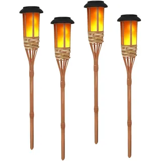 4 Stück Blinkende Flamme Solar Licht,LED Solar Bambus Gartenfackeln,Höhe 60cm Hawaii Deko Bambus Lampe,Wetterfest Solarlampen für Außen Garten Solar Fackeln für Außen Wegbeleuchtung