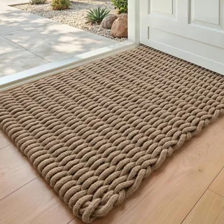 DEXI Schmutzfangmatte 60 x 90 cm, rutschfeste Fußmatte aus Natürlicher Jutefaser, wasserabweisender Fussmatte Türmatte für Innen- und Außenbereich, Eingang, Terrasse, Balkon, Braun