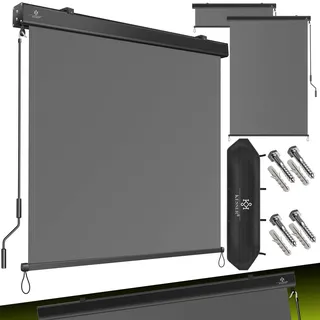 KESSER® Senkrechtmarkise Außenrollo Handkurbelmechanismus Balkonrollo Sonnen & Sichtschutz Beschattung Sonnenschutz Außen Rollo mit Kurbel Markisenkasten Balkon & Terrasse Inkl. Montageset & Abdeckung - Grau