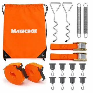 Magicbox Sturmband Markise Set, Sturmsicherung für Vorzelt Markise mit 40cm Spiralanker & 3.4m Spanngurten, 8 S-Haken, Kompatibel mit Thule Omnistor & Fiamma - Wohnmobil Camping Zubehör