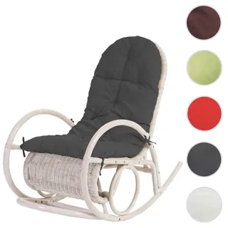 Schaukelstuhl Esmeraldas, Schwingsessel Rattansessel, weiß ~ Auflage grau