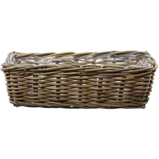 FRANK FLECHTWAREN Pflanzkasten Pflanztopf "Rattan", klein ca. 46 x 16 x 15 cm, Bluemenkasten aus Geflochtenem stabilen Rattan.