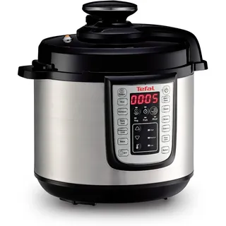 Tefal Fast & Delicious Multikocher, elektrischer Schnellkochtopf, 25 automatische Programme, großes Fassungsvermögen von 6 L, einstellbare Temperatur, inkl. Rezeptheft, Schwarz/Edelstahl, CY505EF0 Dampfkochtopf Schwarz, Edelstahl
